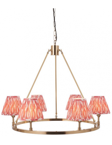 CHESTER Lysekrone i stål og faux silke Ø78 cm 6 x B22 - Antik messing/Coralrød