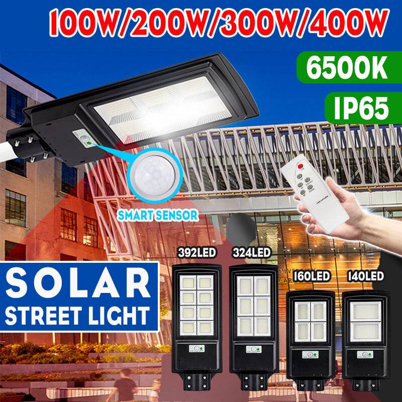140/160/324/392LED 100/200/300/400W LED Solpanel Gatubelysning PIR Rörelsesensor Vägglampa + Fjärrkontroll Hem