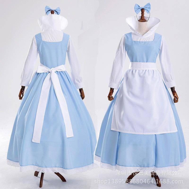 Halloween vacker kvinna och odjur, klocka blå tjänarinna tjänarinna kostym klocka prinsessa tjänarinna showkostym cm gray