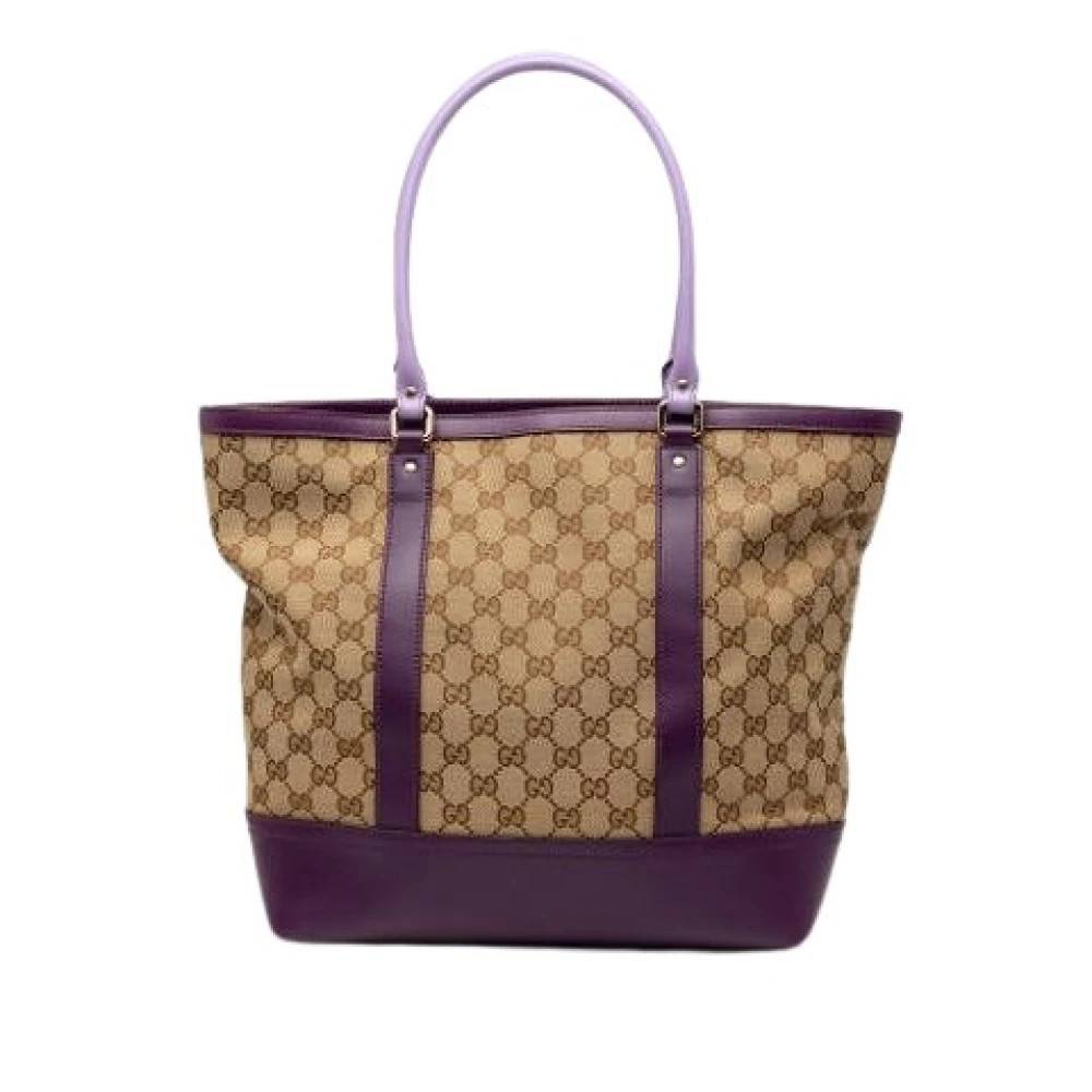 Gucci Vintage Pre-owned Canvas Tote Bag - Vintage - Dame - Beige - ONE SIZE - Læder