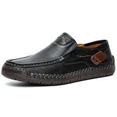 Handmade Leather Men Shoes Casual Comfortable Men Loafers Slip On Leather Shoes Men Flats Hotest Moccasins Walking Shoes Man 39 svart