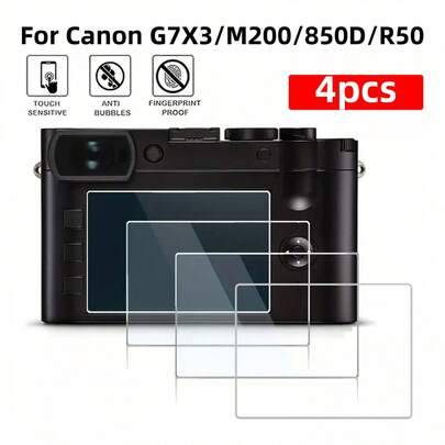 4 st. skärmskydd i härdat glas till Canon G7X3/M200/850D/R50-kamera, 9H-hårdhet, reptåligt, fingeravtrycksskyddat - 4 st genomskinliga (Multi-size)