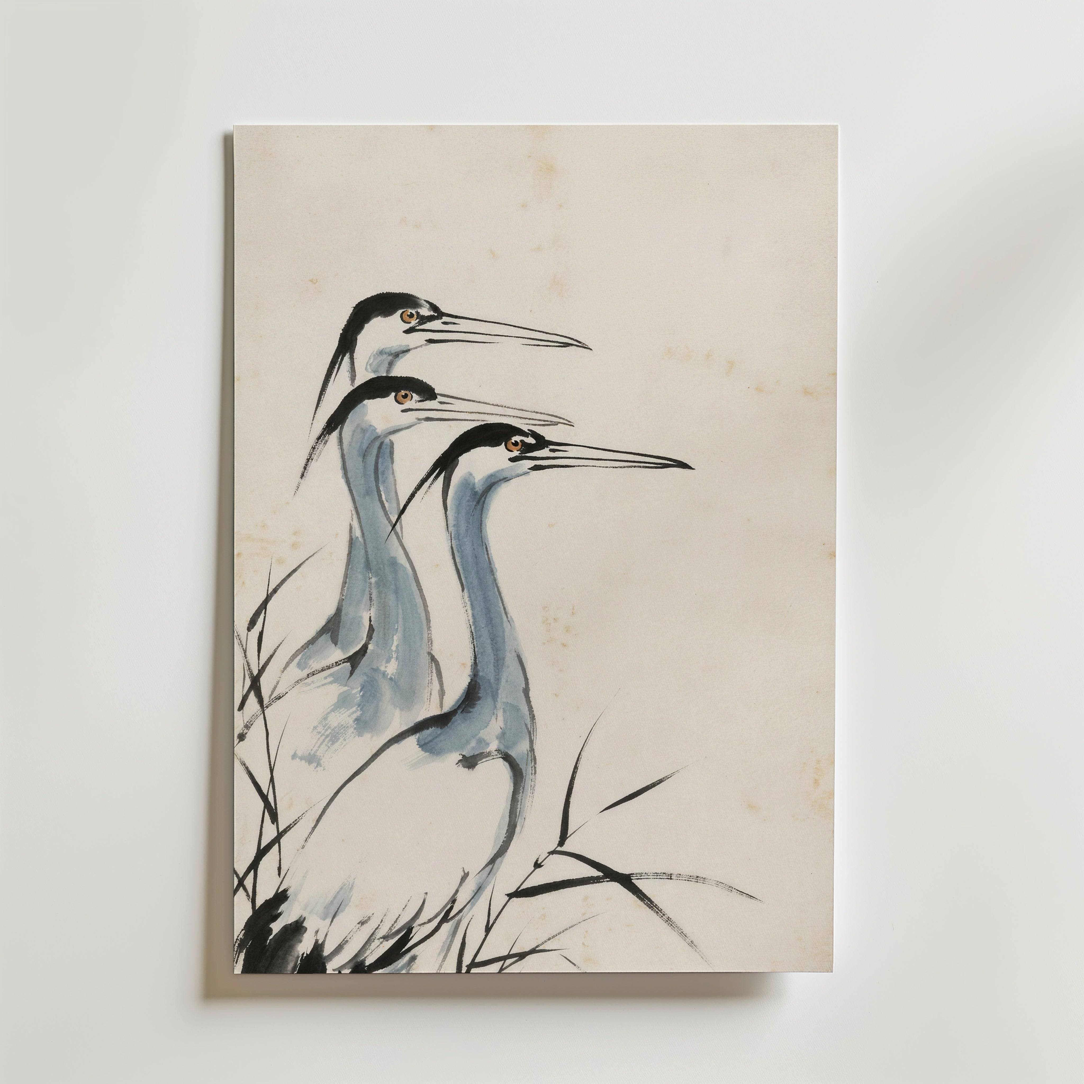 Ink Herons Poster by Caroline Engstr�m - Premium Canvas 30x40 cm Utan passepartout