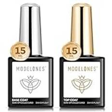 Modelones Topp och Baslack 15ml x 2 Gellack UV LED Nagellack, Gel Nail Polish Underlack & Överlack Set för Nagelkonst Nagel Kit