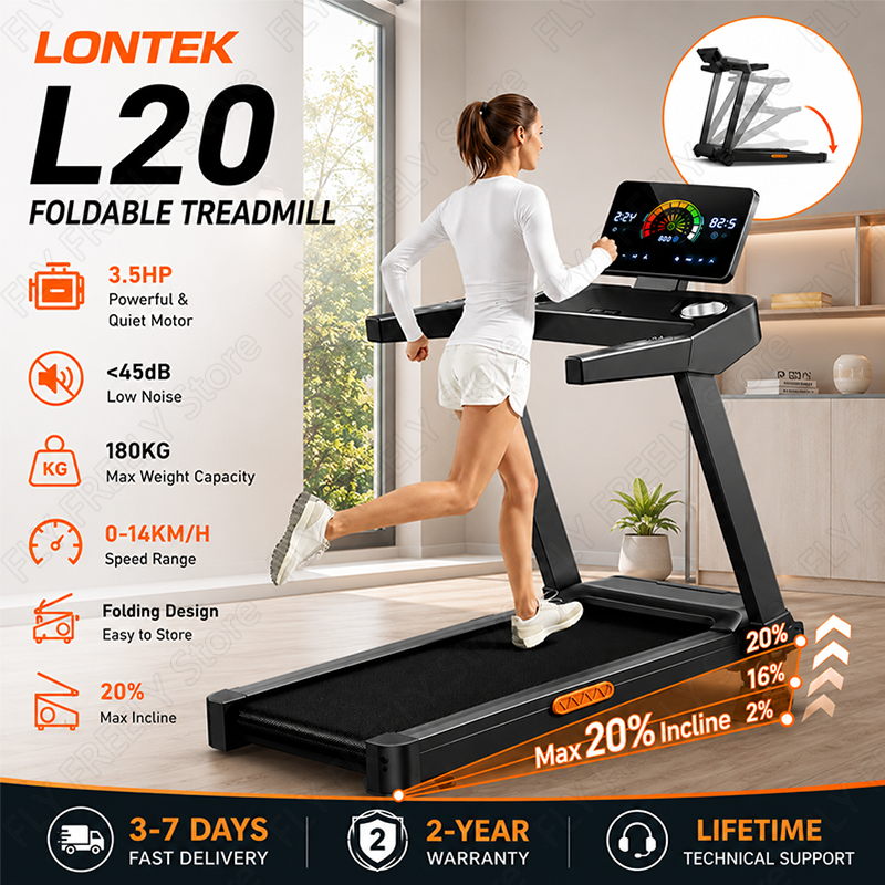 LONTEK L20 Foldable Treadmill with 20% Manual Incline, 14KM/H 180KG Capacity Our treadmill features 3 quick-adjust levels (2%, 16%, 20%) for up to 3X Faster fat burning, plus shock absorption, a