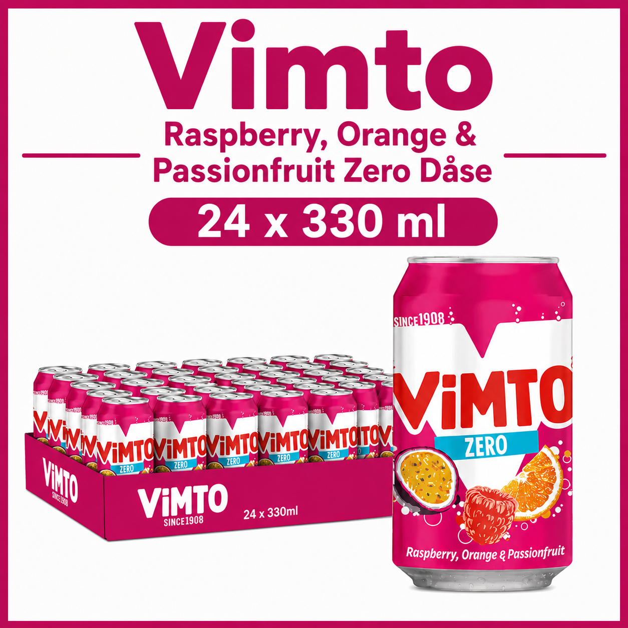 Vimto Raspberry Orange & Passionfruit Zero 24 x 330 ml