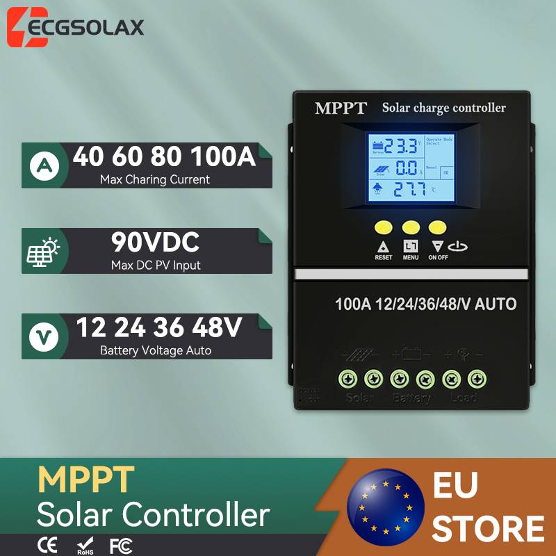 ECGSOLAX 40A 60A 80A 100A MPPT Solar Charge Controller 12V 24V 36V 48V Auto Solar PV Battery Charging Regulator With Dual USB