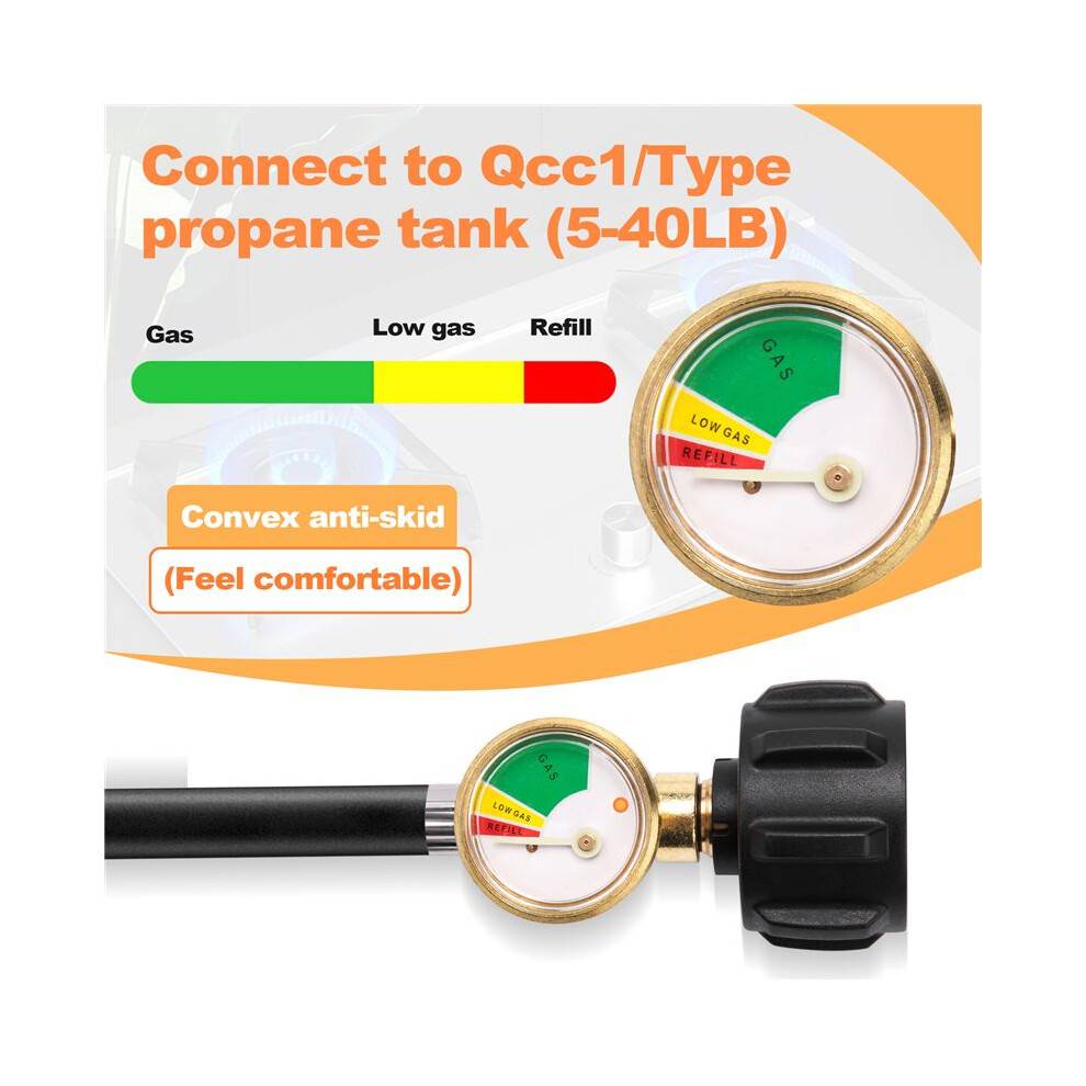Propane Refill Adapter Hose Propane Extension Refill Hose with Gauge and /Off Control Valve for 1LB Propane GasTank