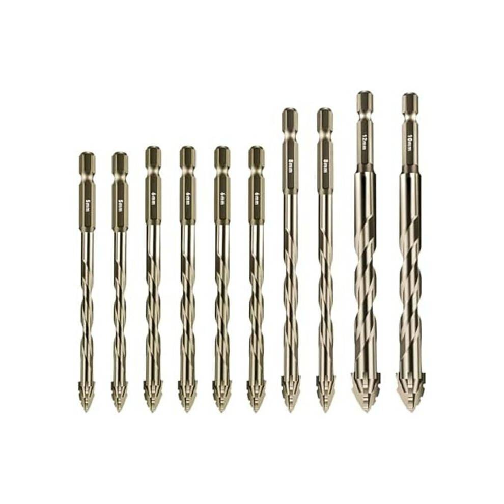 10Pcs New Four-Flute Sawtooth Eccentric Drill Bit Size 5/6/8/10/12mm,for Wood Marble Metal Glass Ceramic Wall Tiles B