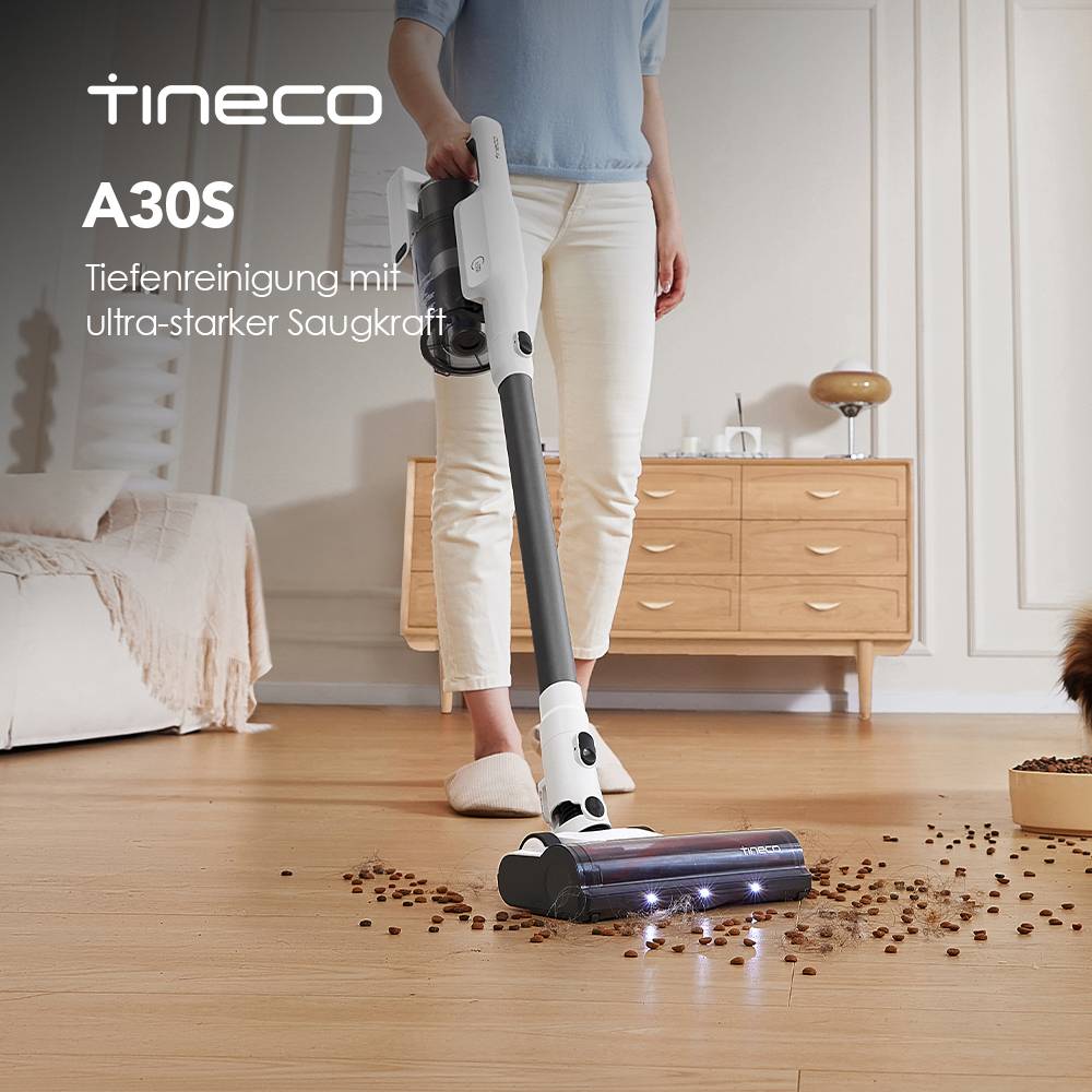 Tineco A30S Battery vacuum cleaner Cordless Rod vacuum cleaner 160W 20000PA 60 min handheld vacuum cleaner vacuum cleaner 1L Dust container Zero Tangle Brush for Animal hair rechargeable hard floor
