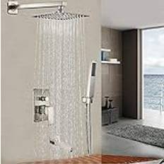 Shower Kran Borstad Nickel 12" Regndusch Blandare Set Blandare med handdusch Väggfäste Mörk Khaki Badrum Shower head