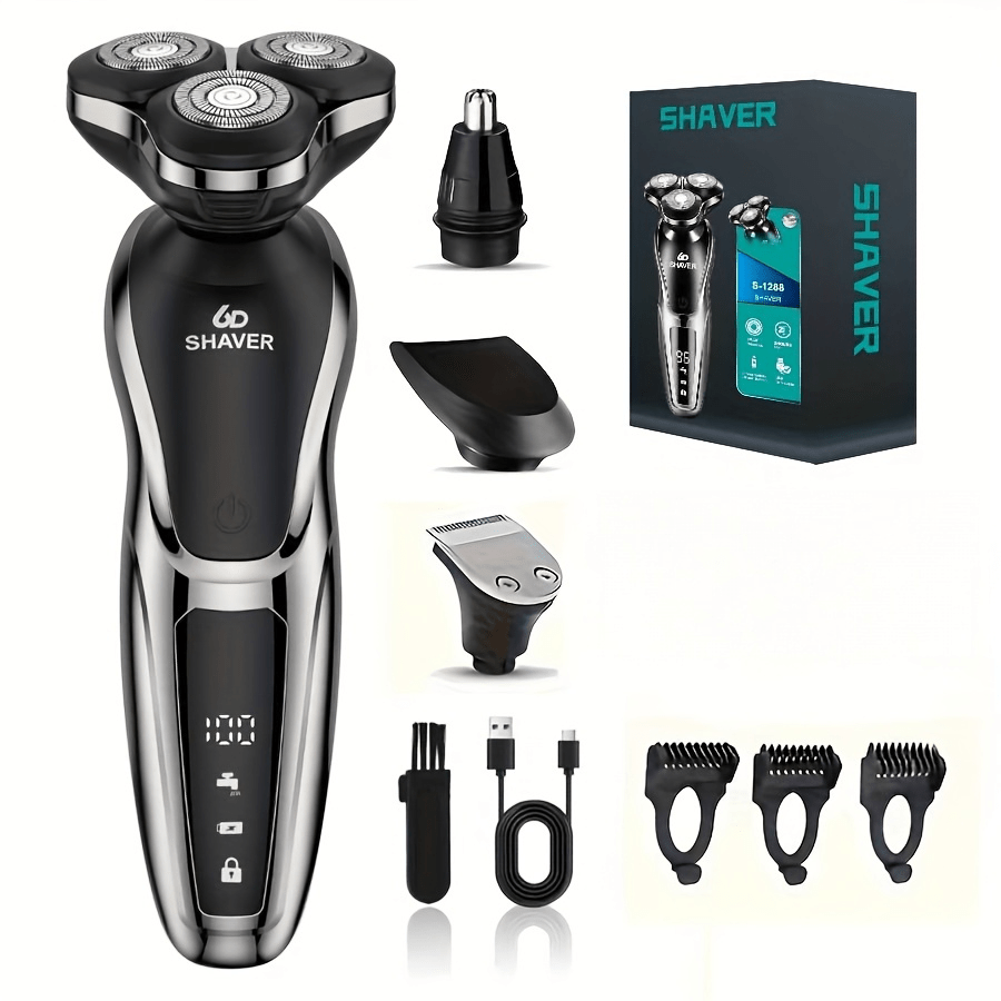 TEMU Men's Electric Shaver, 4-in-1 Multifunctional Shaver For Shaving, Haircutting, Trimming, And Nose Hair Trimmer; Usb Rechargeable, Digital Display, Ideal Holiday Gift For Men