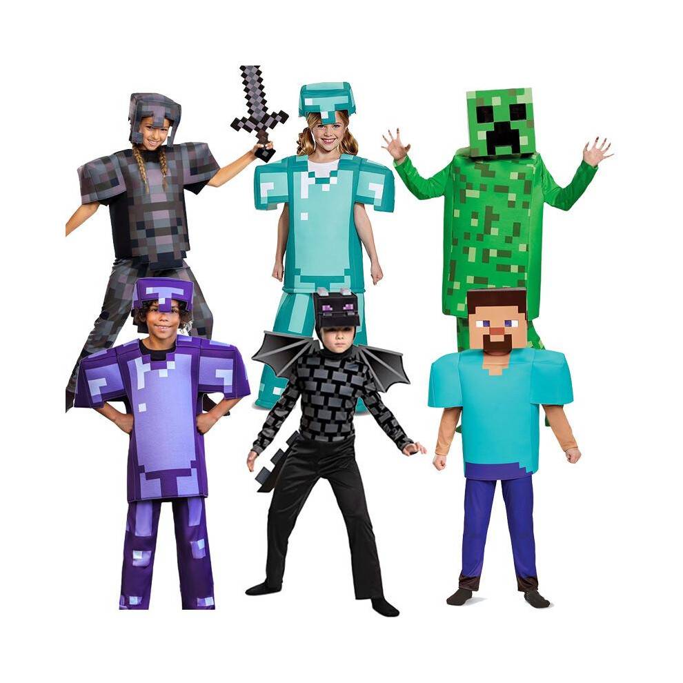 (Blue world, L) Minecraft Costume Diamond Alloy Halloween Game Outfit for Kids Cosplay Ender Dragon
