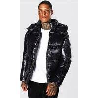 Mens Regular Fit High Shine Puffer Jacket in Black
