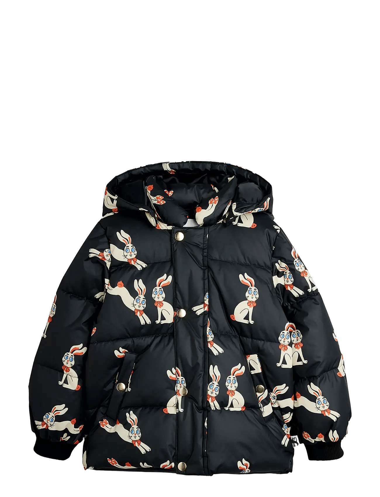 Mini Rodini Rabbits Aop Hooded Puffer - Black - 128/134