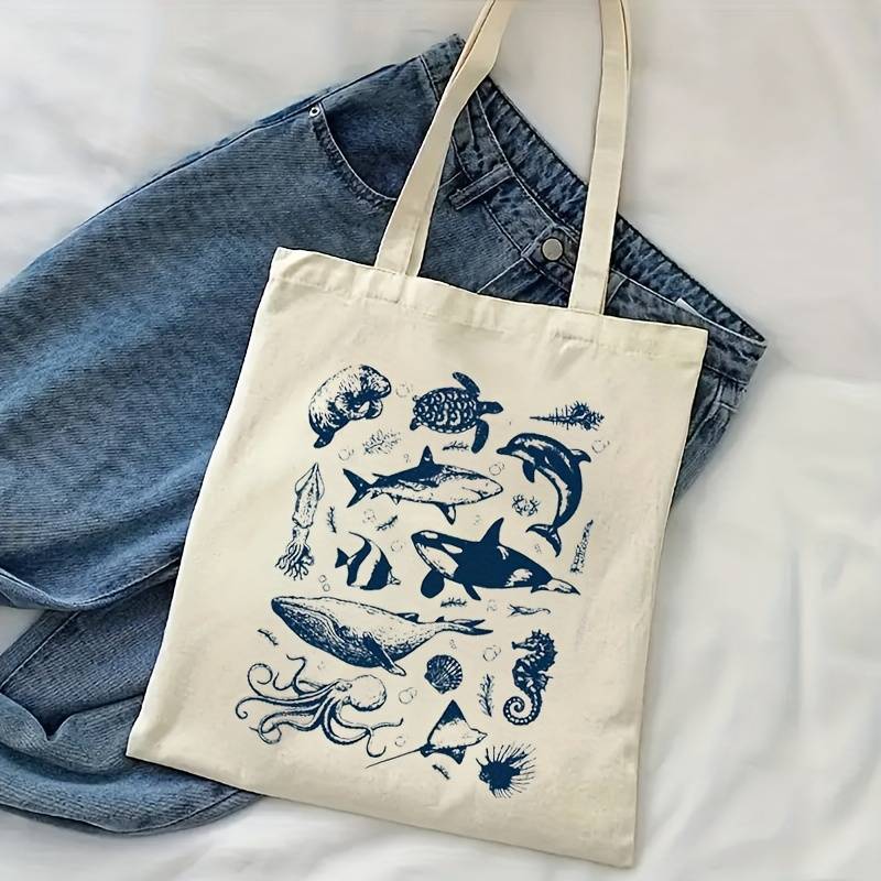 Vintage Tattoo-style Marine Animal Tote Bag. Machine Washable, An Tote Bag, 's Stylish.