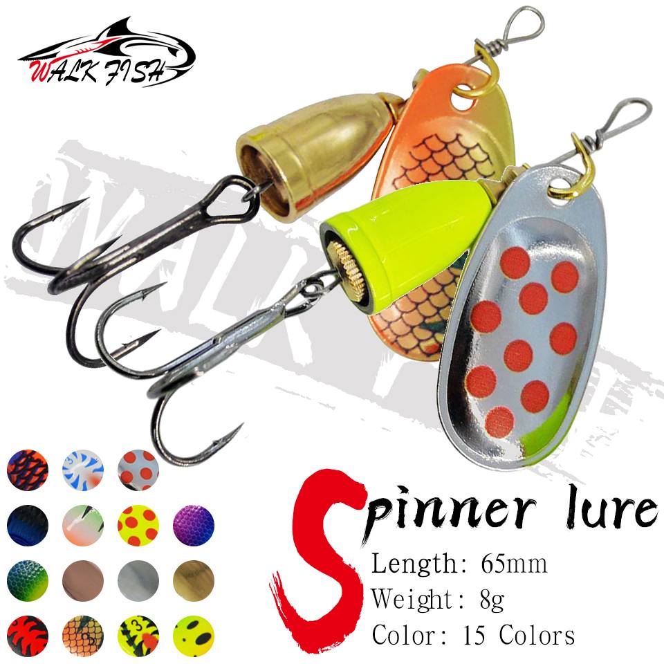 WALK FISH 65mm 8g Spinner Fishing Lure Sinking Spoon Sequin Spinner Composite Rotate Sequin Copper Bell Metal Fishing Gear Trout