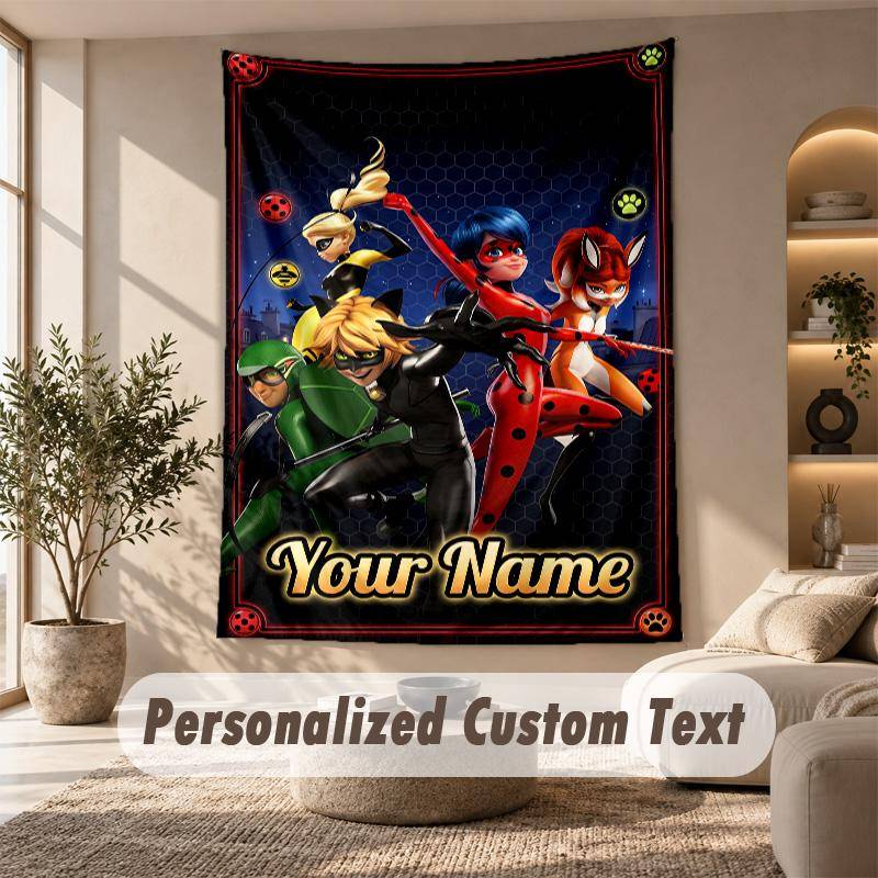 Miraculous Ladybug Tapestry, Personalized Custom Text, Wall Hanging Tapestry For Living Room Home Wall Decor