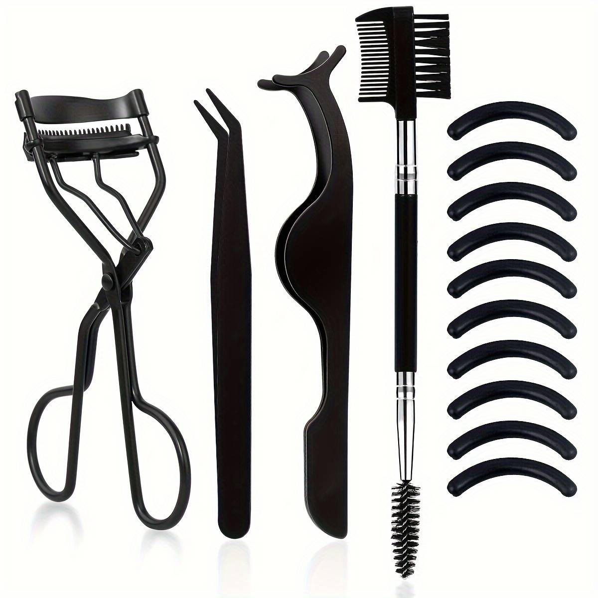 TEMU 14pcs, Stainless Steel Eyelash Curler With Comb, Including Double-ended Eyelash Brush, 2 Eyelash Tweezers, 10 Refill Pads, Suitable For Women's Eye Eyelash Set, Stainless Steel Eyelash Curler