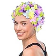 Badmössor för simning dam, Vintage blommössa simmössa med blomblad, Retro badmössor för långt/kort hår, badmössa för strandsemester i poolen