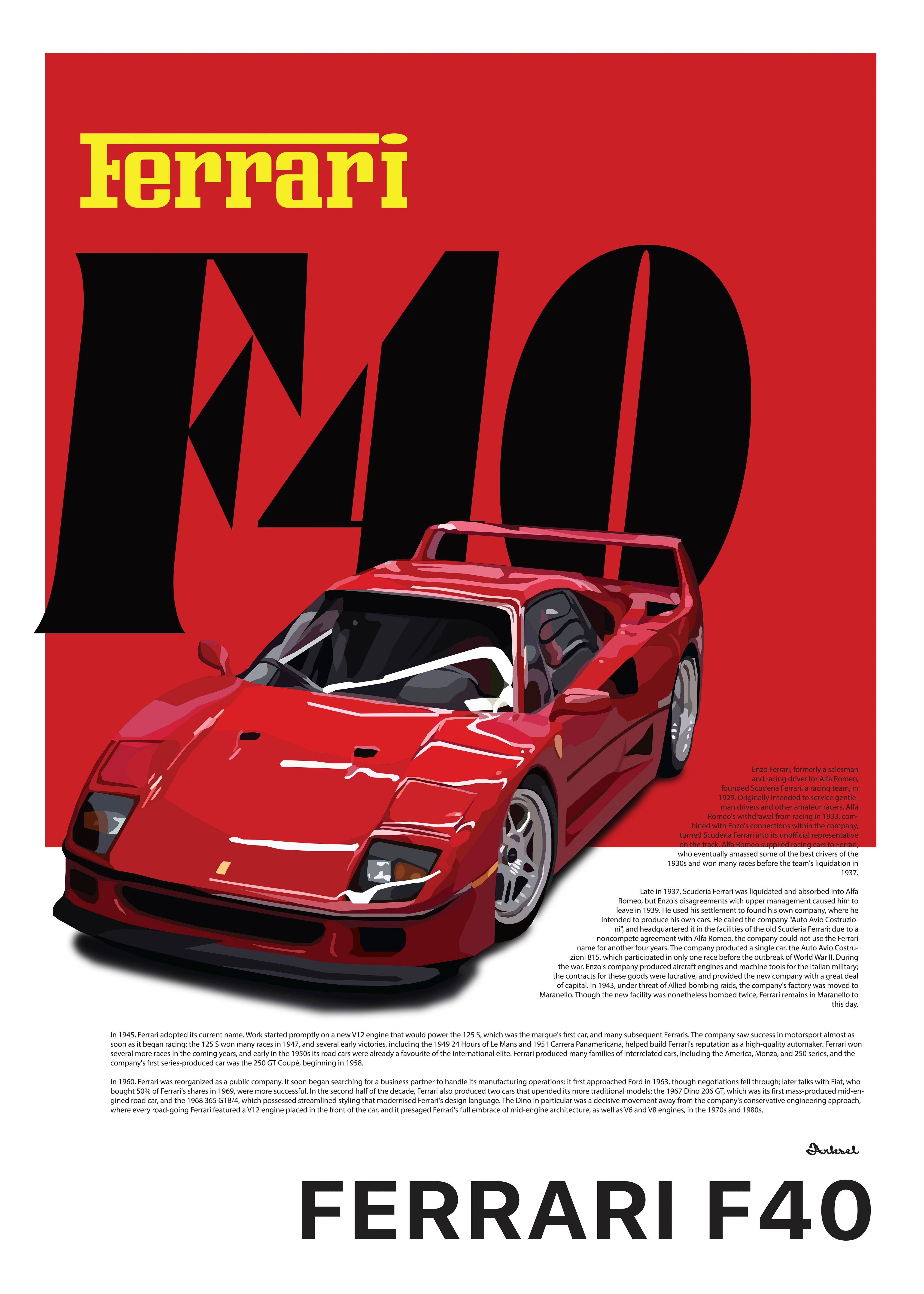 Ferarri F40 Poster - 50x70 - Merchsweden 30x40 cm