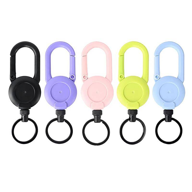 Färgglad Stöldskyddad Metall Lätt att Dra Spänne Rep Elastisk Nyckelring Sportig Infällbar Nyckelring Anti Lost Jojo Skidpass ID-kort black