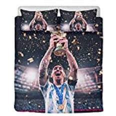 YEOL tonåring fotboll stjärna 3D sängkläder Messi mikrofiber påslakan, fotbollsklubb påslakanset 1 påslakan med dragkedjor och 2 kuvert örngott (C, 135 x 200/50 x 75 x 2)