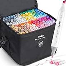 Ohuhu Alkoholmarker Set 160 Färger, Dubbelspets Mejselspets & Fin Spets för Konstnärer Vuxenkolorering Skissering Med 1 Färglös Blender Oahu Series
