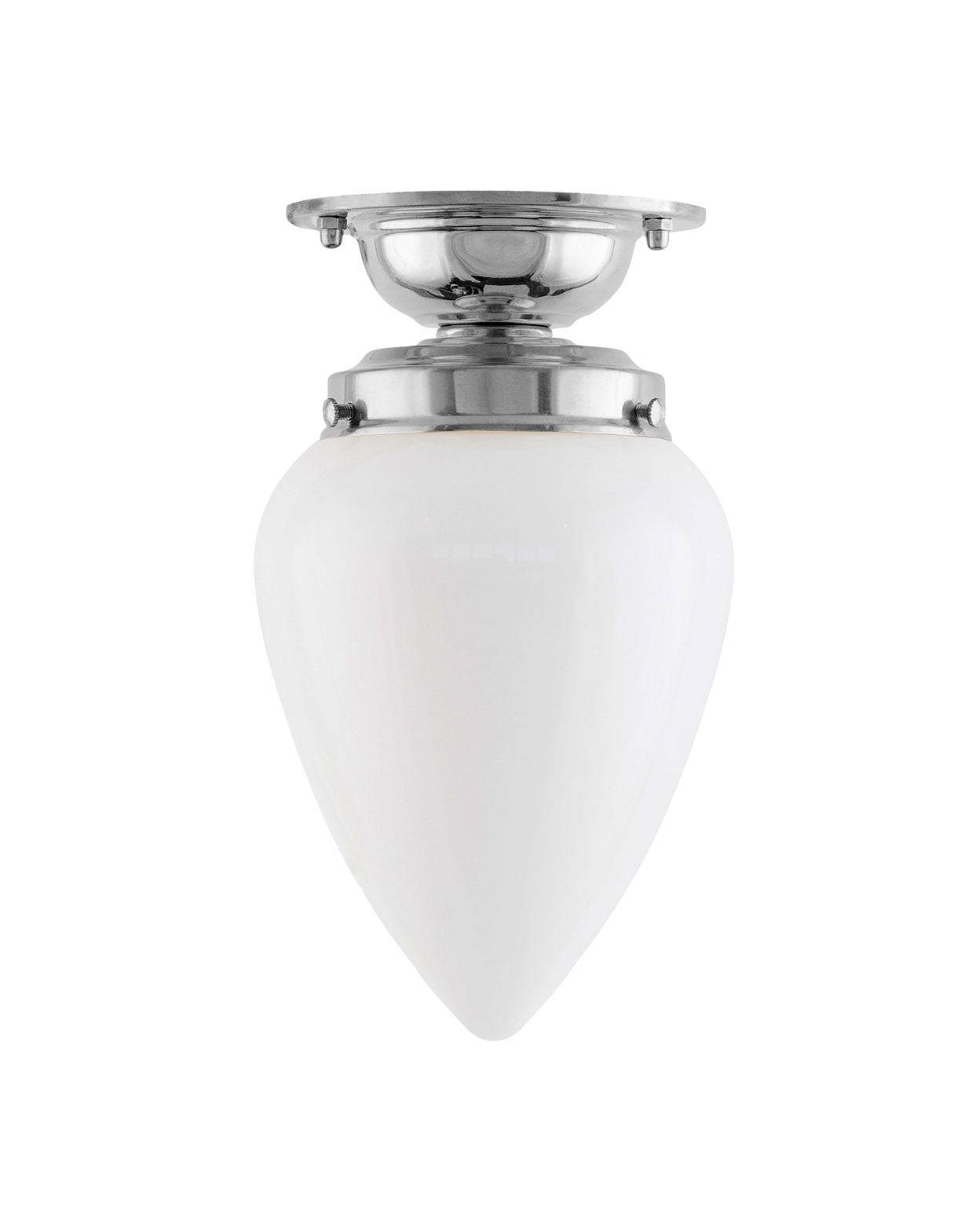 Loftslampe - Lundkvist 80 nikkel, hvid dråbe