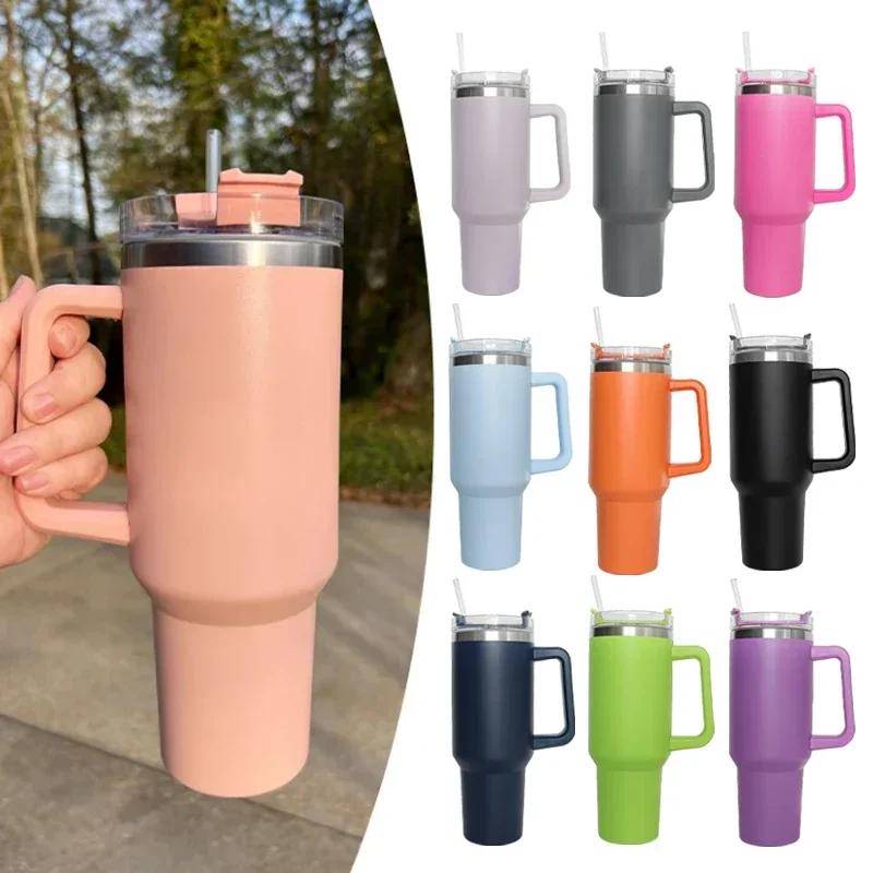 40oz Mugg Tumbler Med Handtag Isolerad Tumbler Med Lock Sugrör Rostfritt Stål Kaffetumbler Termosmugg för Resor Termisk Mugg