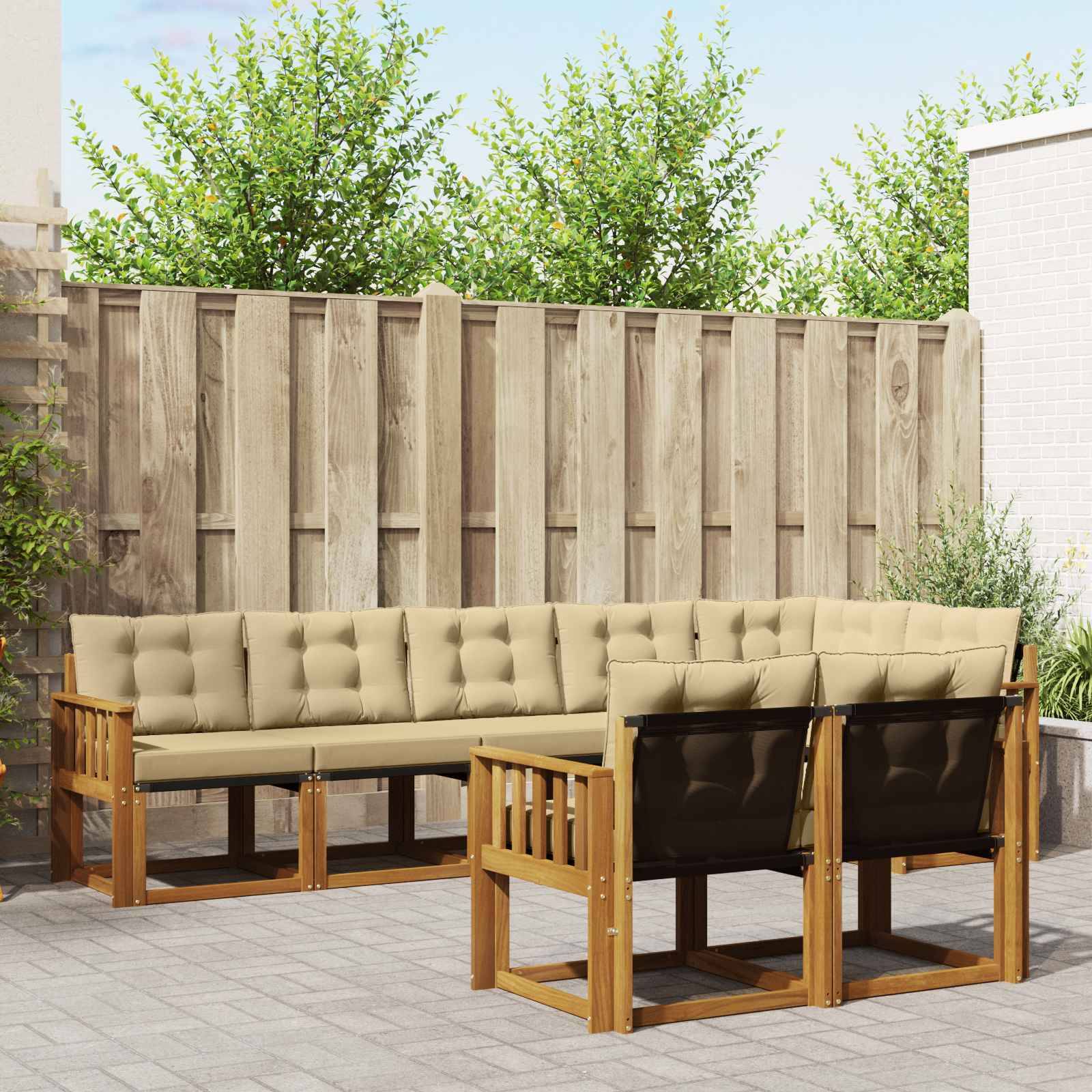 vidaXL Utomhussoffset med kudde 8 pcs Naturlig och Beige