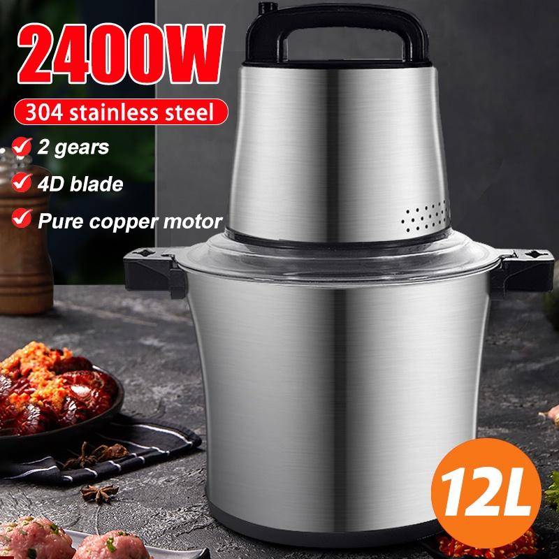 12L 2-växlad kommersiell elektrisk köttkvarn Kökshackare Mincer Matberedare Rostfritt stål Vitlöksmixer 220V
