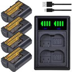 Sv -el15 en el15c batteri + laddare för nikon d500, d610, d750, d800, d810, d850, d7000, d7100, d7500, z5, z6, z6ii, z7, z7ii