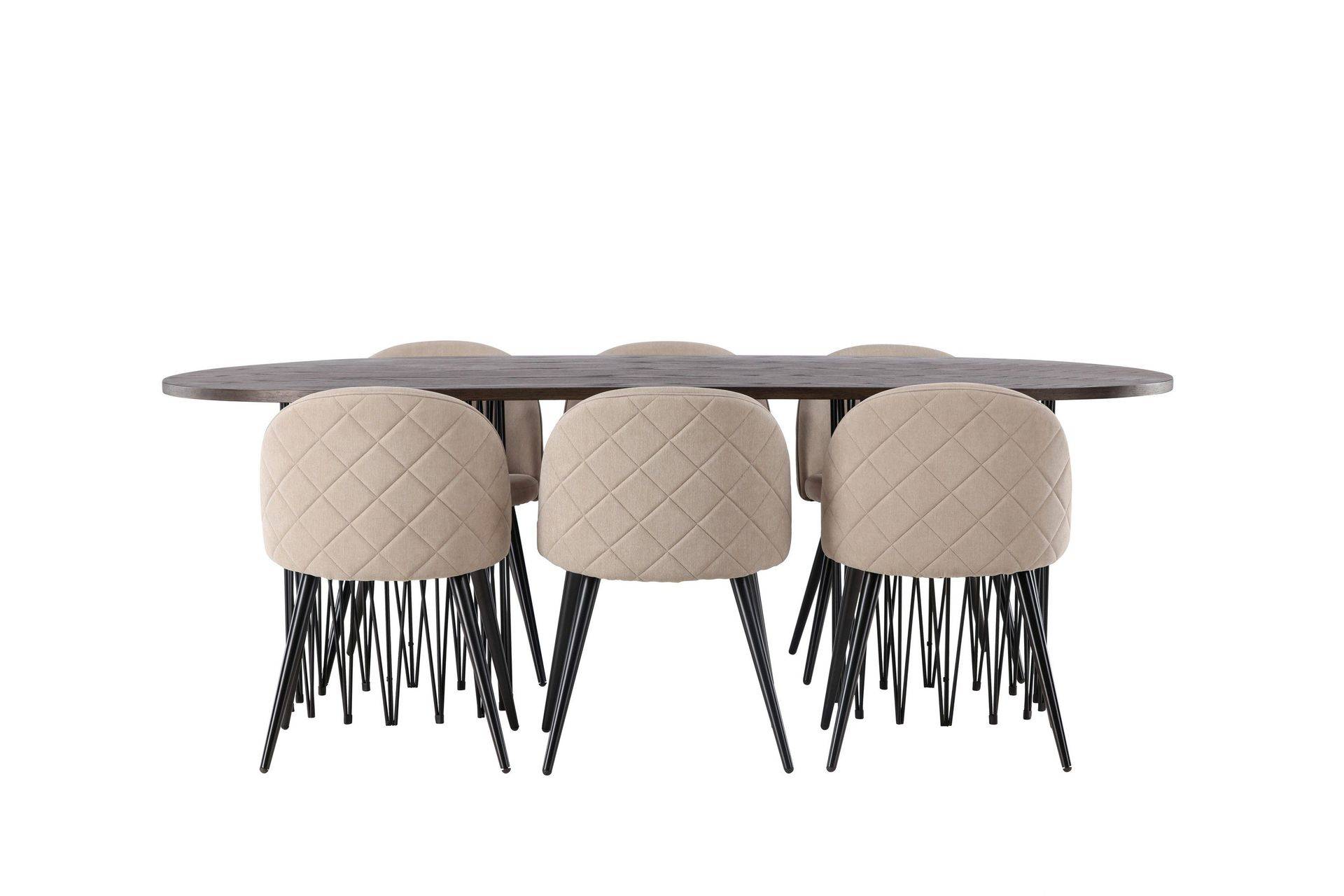 Venture Home Stone Matgrupp 220 cm Rektangulär med 6 Velvet stolar - Beige Matgrupper Beige,Brun Träfaner
