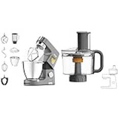 Kenwood Titanium Chef Patissier XL, Planetblandare med 7L EasyWarm-skål, Stål, KWL90.034SI, Silverfärg & Kenwood MultiPro Food Processor KAH65.000PL, Knådartillbehör, Silver