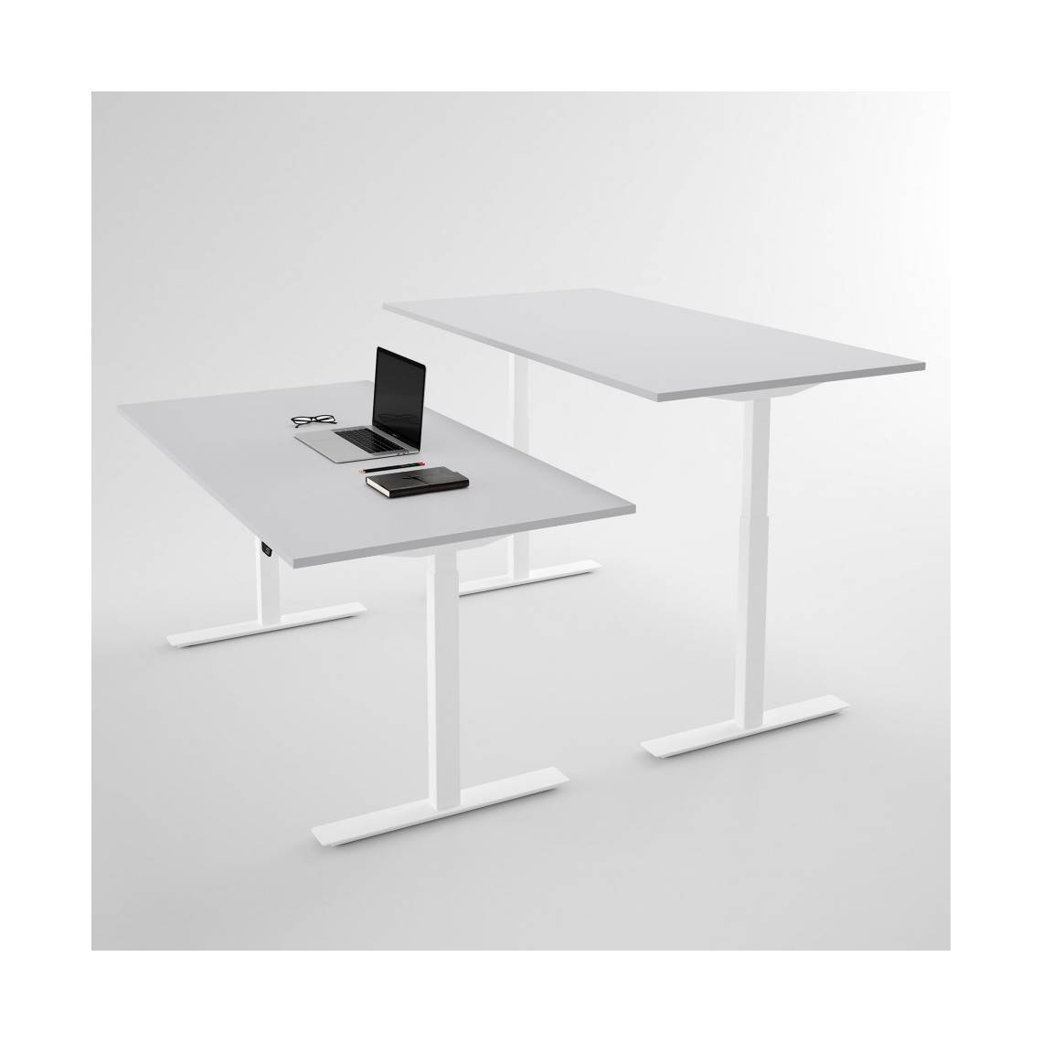 Hæve sænkebord - Pro3, Størrelse 100 x 80 cm, Bordplade Lysegrå, Stativ Hvid.