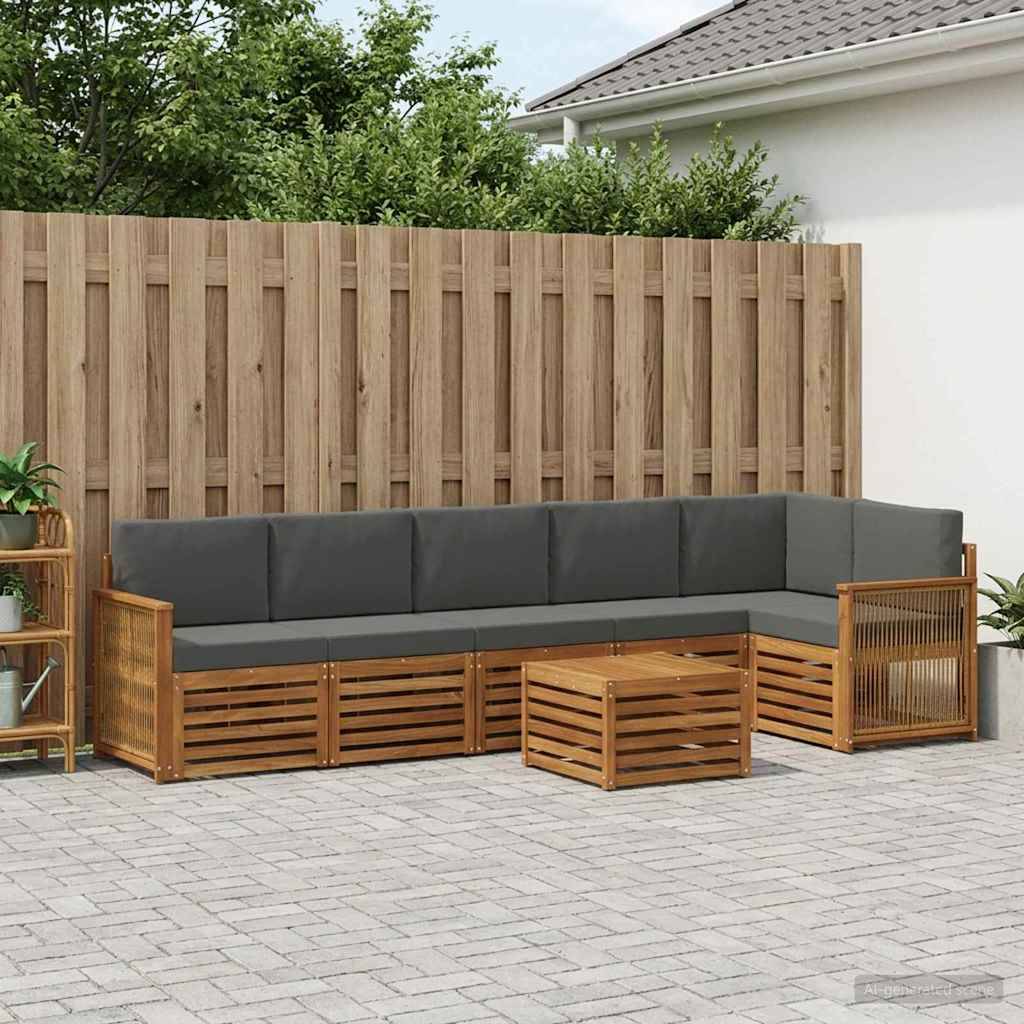 vidaXL Sektionsoffgrupp med kudde 6 pcs Naturlig och Antracit