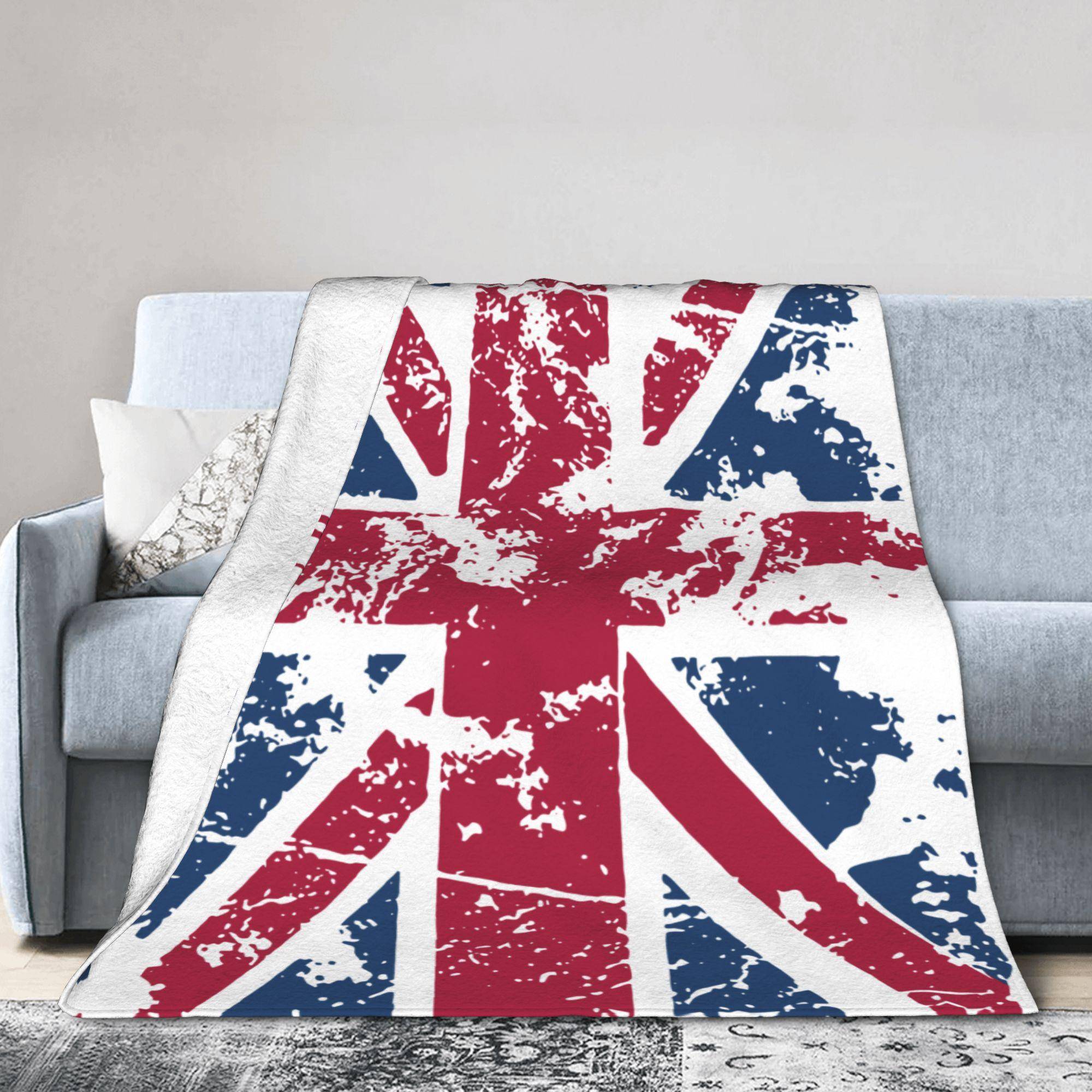 Union Jack Flagga Stickad Modefilt Flanell UK Förenade Kungariket Storbritannien Brittisk Varm Pläd Modefilt för Utomhusresor Andningsbar
