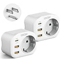 LENCENT 2 st Reseadapter Sverige/EU till USA Adapter, Typ B Travel Adapter Snabb Laddning Plug med 2 USB QC3.0 + 1 Typ-C PD 20W, 4-i-1 Socket Adapter Strömadapter för Amerika, Kanada, Mexiko Uttag