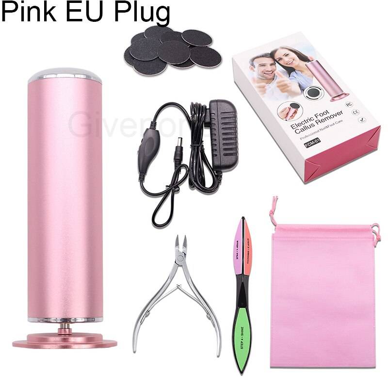 Elektrisk fotfil pedikyr verktyg död hud callus remover polera maskin sandpapperslipning exfolierande reparation fotvårdsverktyg - Rosa eu-kontakt