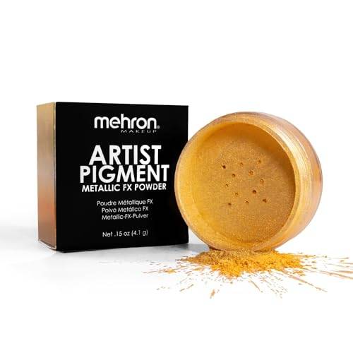 Mehron Artist Pigment Metalliskt puder för ansikte och kropp, Yellow Gold | Metalliska pigment för ögonskugga, eyeliner och kroppsmålning. Torrt eller med Mixing Liquid som flytande metallfärg