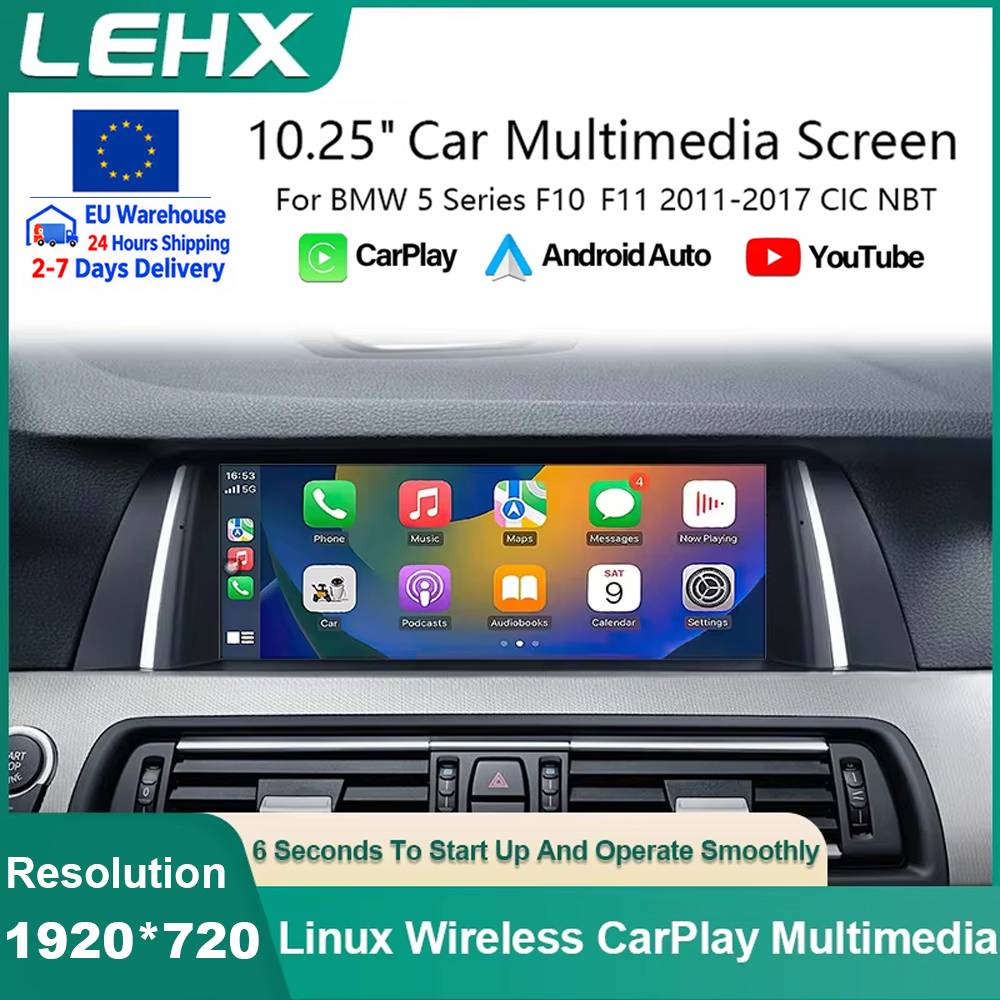 LEHX QLED 10.25'' Wireless CarPlay Android Auto Car Radio Multimedia Autoradio Stereo For BMW 5 Series F10 F11 2012-2017 CIC NBT Linux System GPS Touch Screen Display