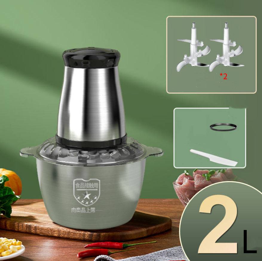 Stainless Steel Meat Grinder Small Household Automatic Cooking Machine - 2L Meat Grinder 2 Knives / US