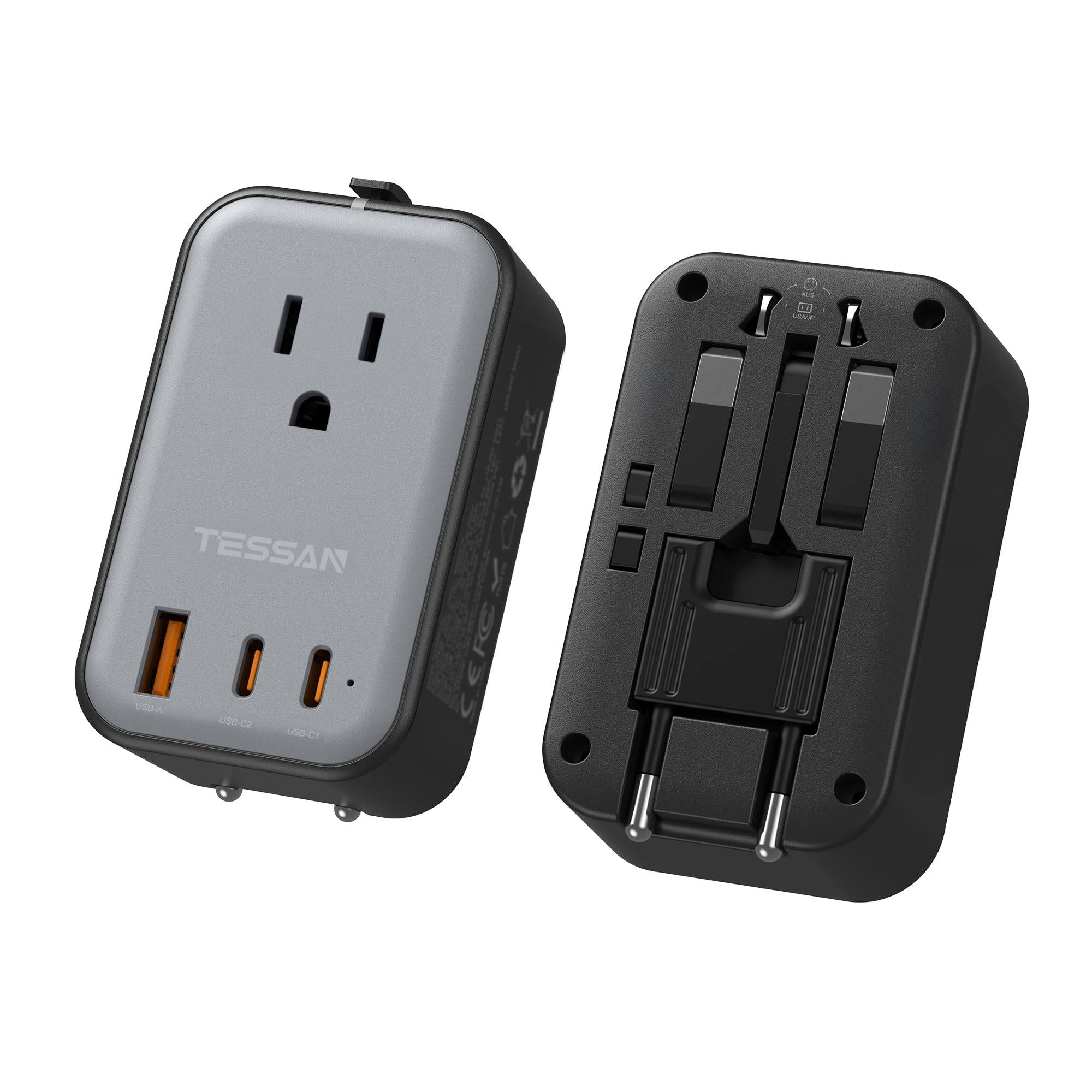 TESSAN Travel Adapter with Two and One Type Power Adapter for Various Countries Including the the and A Convenient Travel Ultra-Thin USB-C USB-A