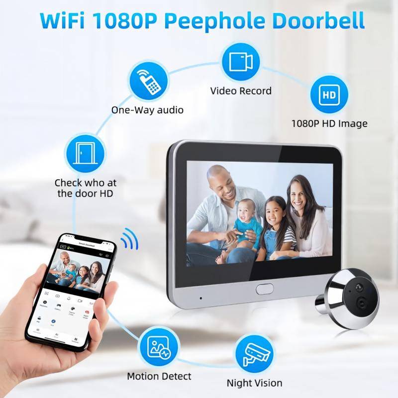 Tuya Smart Mini Peephole Door Camera 3MP HD 140°Wide‑Angle WiFi Doorbell Camera, IR Night Vision, PIR Human Motion Detection, Su
