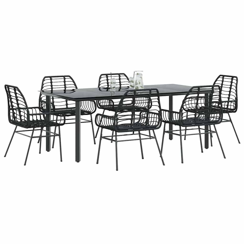 3 Dele Spisebordssæt Til Haven Polyrattan Glas - Sort / 200 x 100 x 74 cm / 6