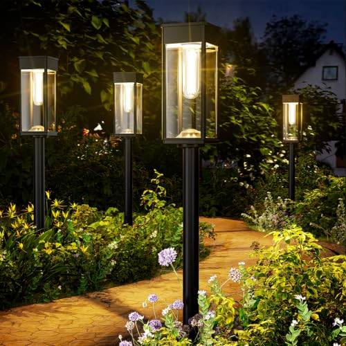 BITPOTT Solarleuchten Garten, 2 Stück 3000k Warm,3 Höhen, IP65 Wasserdicht