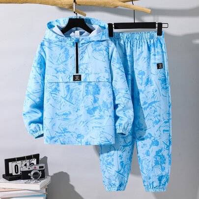 Set med halvzipad huva och långbyxor med mudd för tonårspojkar, lämpligt för höst/vinter, skola, familjesammankomster, semester, fester, höstoutfit, v - Multifärgad (14Y,13Y,16Y,15Y)
