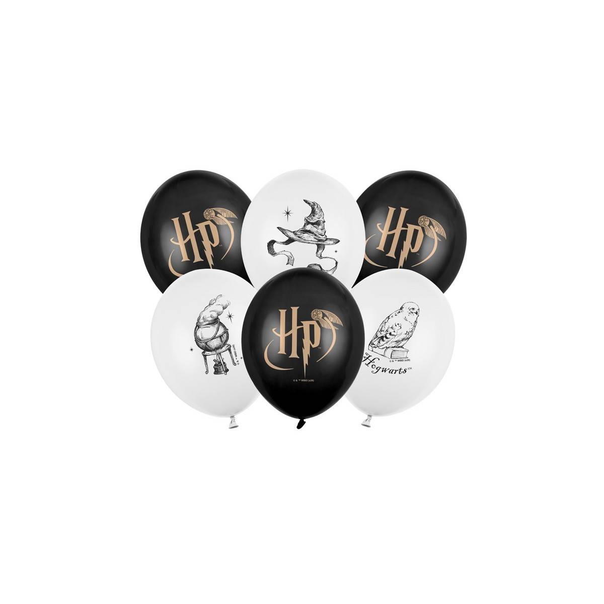 6 stk. Latexballoner Harry Potter™ hvid og sort 30 cm.