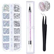 CYH 1500 st Crystal AB Rhinestones Nail Art Gems, 6 storlekar Flat Back Gems, Professional Nail Gems för Nagelsalong Kläder Ansikte Hantverk, Med Pick Up Tweezer och Rhinestone Picker Dotting Pen